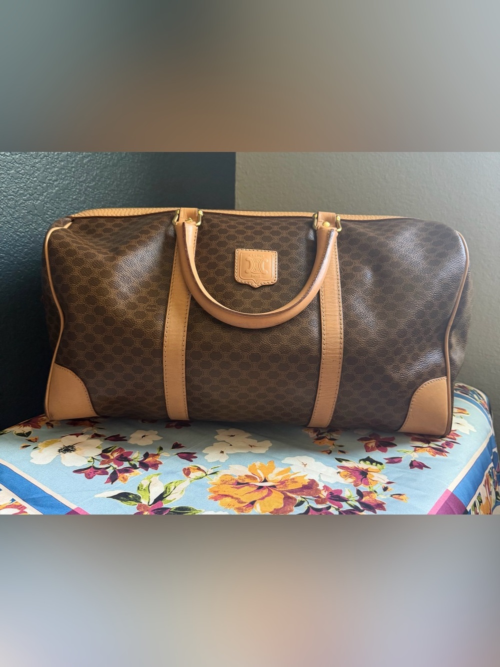 Celine Triomphe Boston Bag45cm Brown & Tan Signature Canvas Weekender